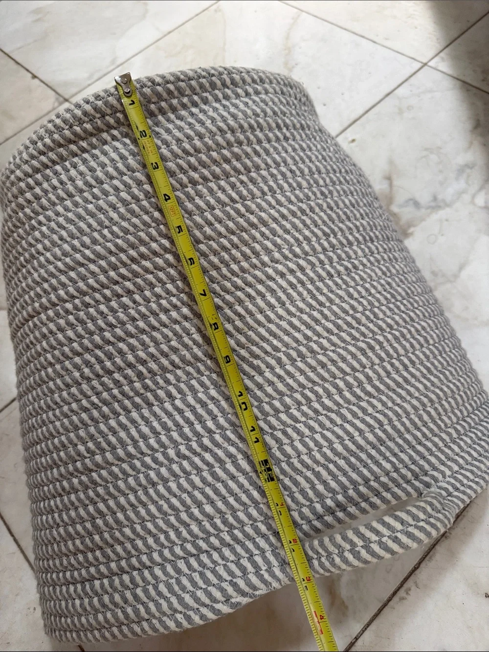 Edison Collection Light Gray / White Woven Cotton Storage Basket with Handles